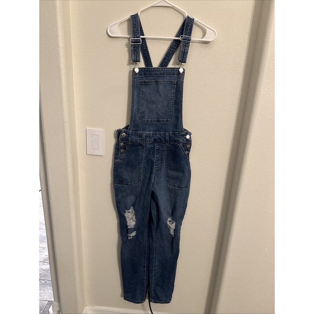 Guess Jeans Womens Denim Distressed Blue Skinny Overalls Jumpsuit Size‎ 28